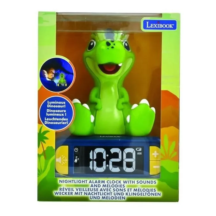 Lexibook Despertador Digital Dinosaurio 3D LEXRL800DINO con Luz y Efectos de Sonido