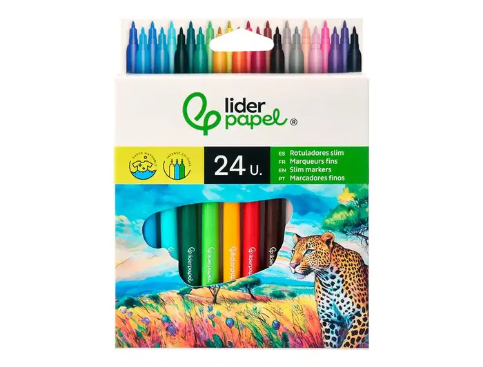Liderpapel Rotulador Slim Caja 24 Unidades Colores Surtidos Punta Fina 2mm Tinta Lavable Liderpapel Rotulador Slim Caja 24 Unidades Colores Surtidos Punta Fina 2mm Tinta Lavable