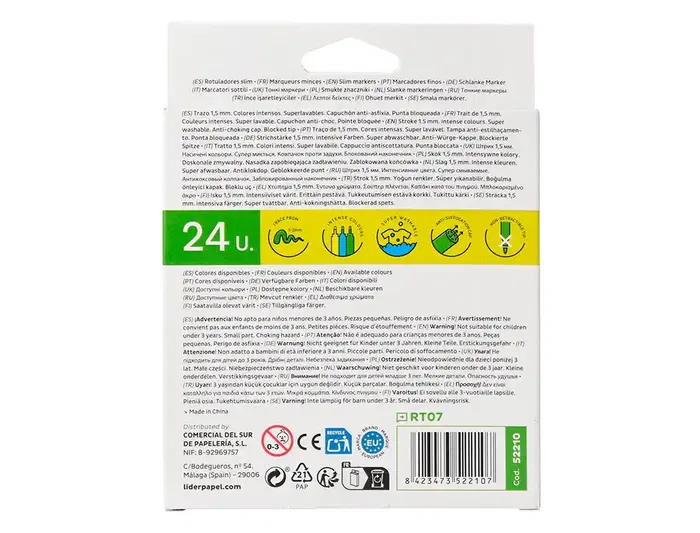 Liderpapel Rotulador Slim Caja 24 Unidades Colores Surtidos Punta Fina 2mm Tinta Lavable Liderpapel Rotulador Slim Caja 24 Unidades Colores Surtidos Punta Fina 2mm Tinta Lavable