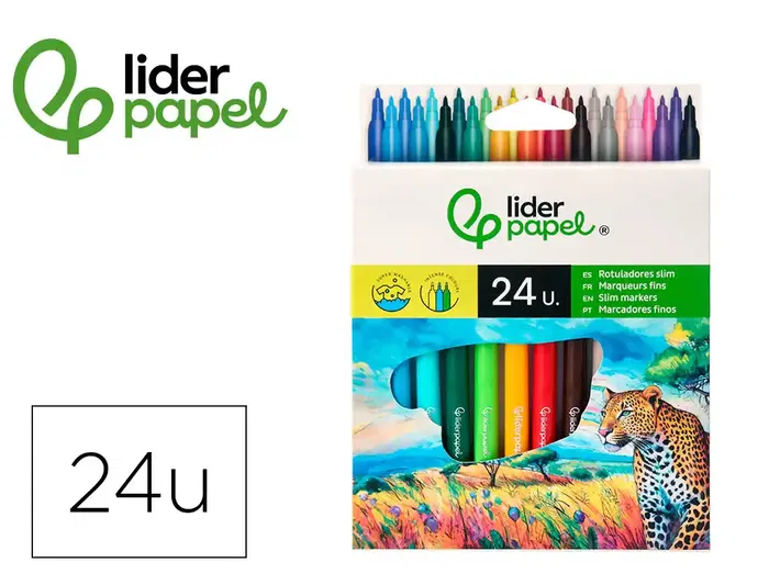 Liderpapel Rotulador Slim Caja 24 Unidades Colores Surtidos Punta Fina 2mm Tinta Lavable Liderpapel Rotulador Slim Caja 24 Unidades Colores Surtidos Punta Fina 2mm Tinta Lavable