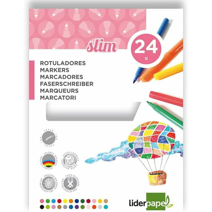 Liderpapel Rotulador Slim Colores Surtidos Caja de 24 Unidades