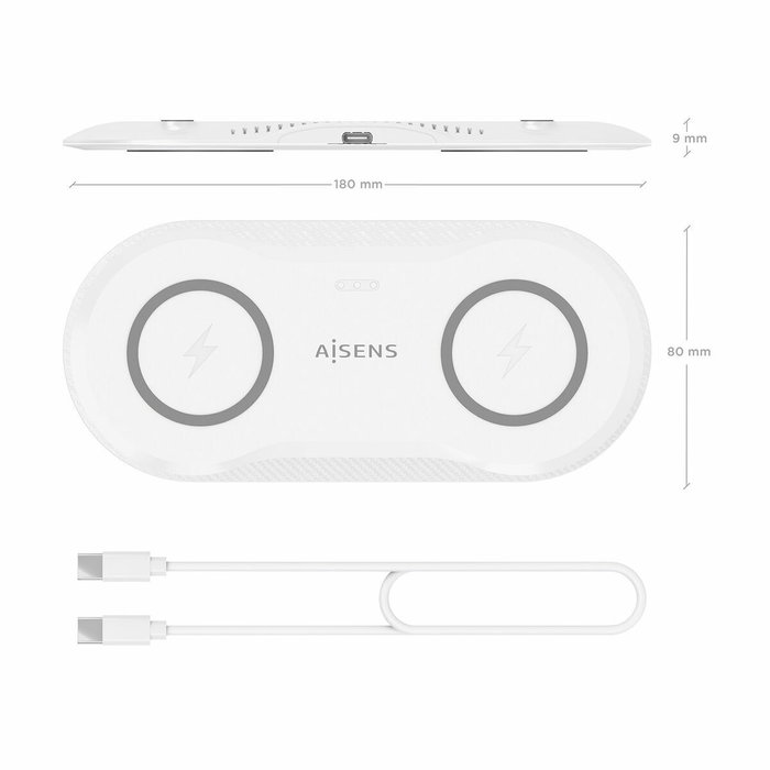 Aisens Base de Carga Inalámbrica ASCH-15W2WC059-W, 15W, 2 en 1 para Móvil y Auriculares, Blanco