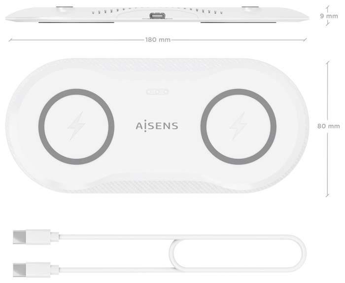Aisens Cargador Inalámbrico 2 en 1 15W Blanco ASCH-15W2WC059-W