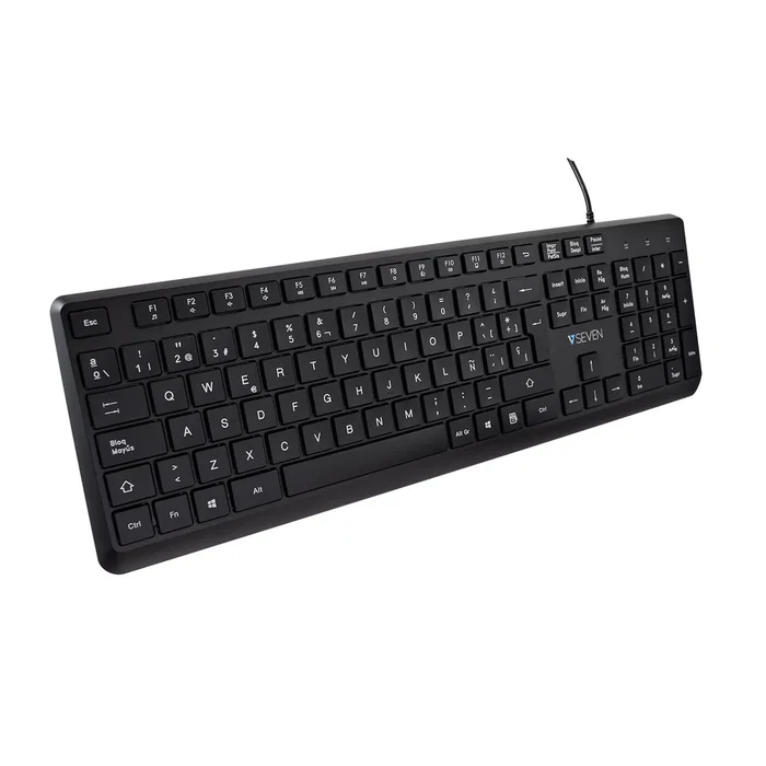 V7 KU350ES - Teclado Español con Cable USB, Diseño Universal Completo Negro, 2 Años Garantía, Resistente a Salpicaduras, Teclas Multimedia