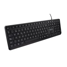 V7 KU350ES - Teclado Español con Cable USB, Diseño Universal Completo Negro, 2 Años Garantía, Resistente a Salpicaduras, Teclas Multimedia