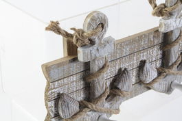 DKD Home Decor Perchero Pared Atlantico Gris Madera y Cuerda 7 x 17 x 31 cm (4 Unidades)