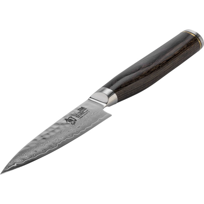 Kai KAI SHUN PREMIER Tim Mälzer cuchillo de pelar 10cm de acero Damascus VG-10 con mango de nogal de color marrón y plateado. (Nota: Los datos de longitud de hoja varían entre las fuentes, se utiliza el nombre de producto principal de 10cm) Verifique especificaciones técnicas. *Atención: El nombre del producto indica 10cm, aunque la descripción técnica menciona otras medidas; por favor, confirme el tamaño deseado antes de la compra.*