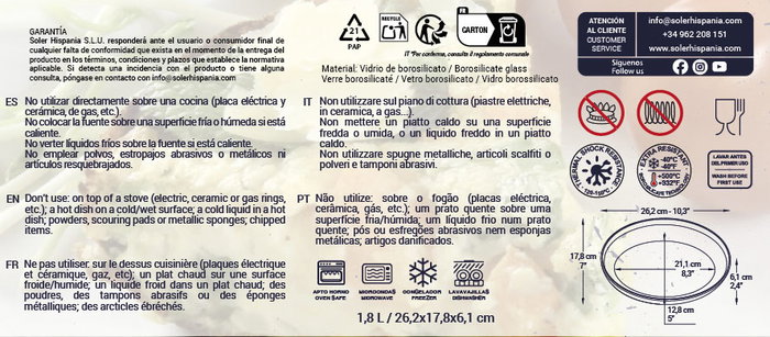 Quttin Pack de 6 Fuentes de Vidrio Ovaladas 1.8L, 26.2x17.8x6.1 cm