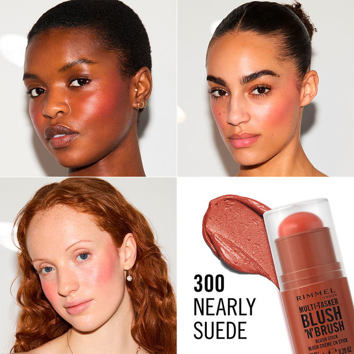 Rimmel London MULTI-TASKER BLUSH 'N' BRUSH Stick #300-Nearly Suede - Rubor en Barra con Brocha, 8 gr, Textura Cremosa, Vegano, Resistente al Agua Rimmel London MULTI-TASKER BLUSH 'N' BRUSH Stick #300-Nearly Suede - Rubor en Barra con Brocha, 8 gr, Textura Cremosa, Vegano, Resistente al Agua