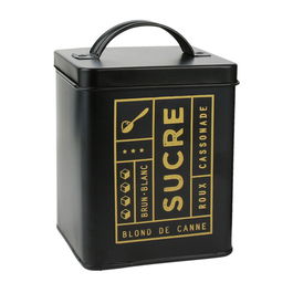 La Boite a Bote Metal "Sucre" o "Café" Colección Lounge Negro Mate con Ilustraciones Doradas Tapa 11,5x11,5x17,5 cm