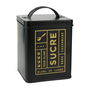 La Boite a Bote Metal "Sucre" o "Café" Colección Lounge Negro Mate con Ilustraciones Doradas Tapa 11,5x11,5x17,5 cm
