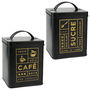 La Boite a Bote Metal "Sucre" o "Café" Colección Lounge Negro Mate con Ilustraciones Doradas Tapa 11,5x11,5x17,5 cm
