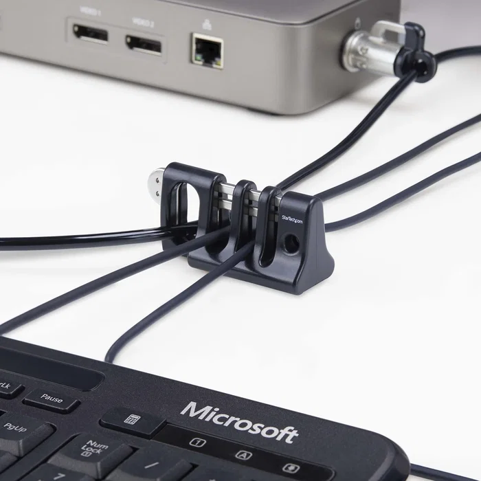 StarTech.com CABLE-ORGANIZER-LOCK Candado Anclaje de Cable Antirrobo para Escritorio - Organizador y Soporte Seguro para Cable de Teclado, Ratón y Periféricos - Negro