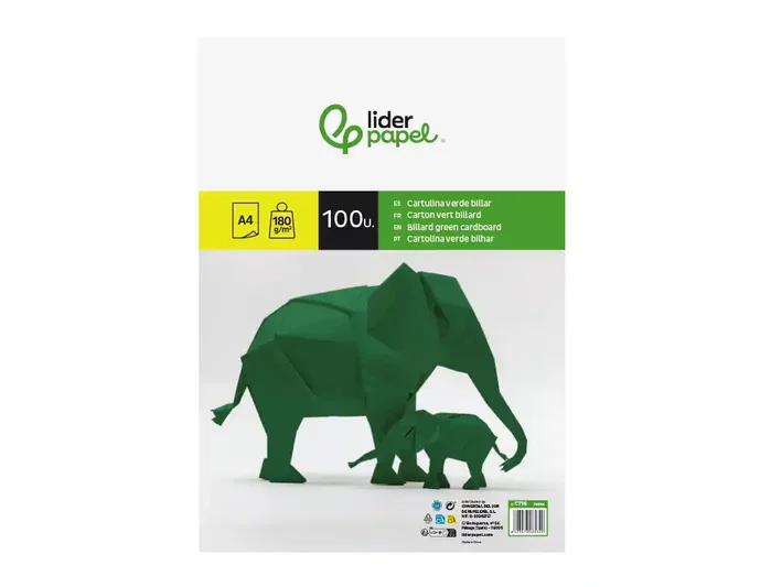 Liderpapel Cartulina A4 Verde billar 180g/m2, 100 hojas Liderpapel Cartulina A4 Verde billar 180g/m2, 100 hojas