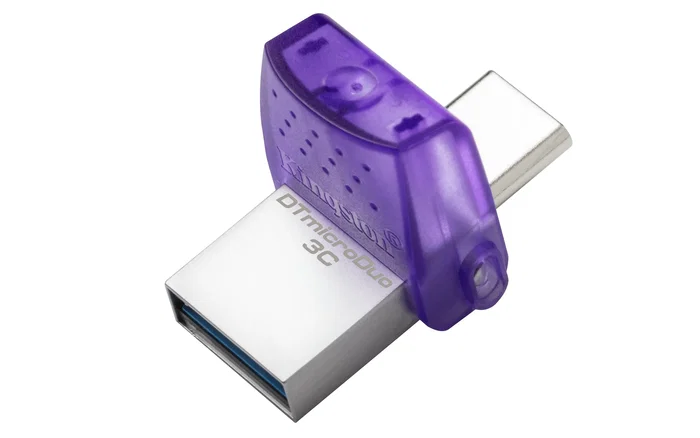 Kingston DataTraveler microDuo 3C - Pendrive USB 128GB, USB 3.2 Gen 1, Dual Tipo-C/Tipo-A, Lectura 200 MB/s, Color Púrpura