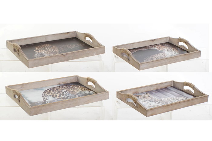 DKD Home Decor Set de 2 Bandejas de MDF Diseño Leopardo Multicolor