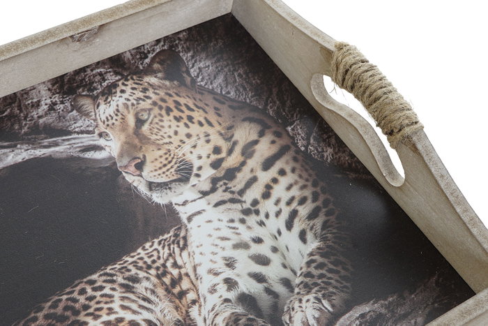 DKD Home Decor Set de 2 Bandejas de MDF Diseño Leopardo Multicolor