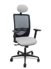 Silla de oficina Zulema con mecanismo Sincro tapizada con Tela color Gris claro y malla color Negro. Equipada con lumbar 1D, Brazos 2D, Cabecero Fijo y Ruedas 65mm nailon