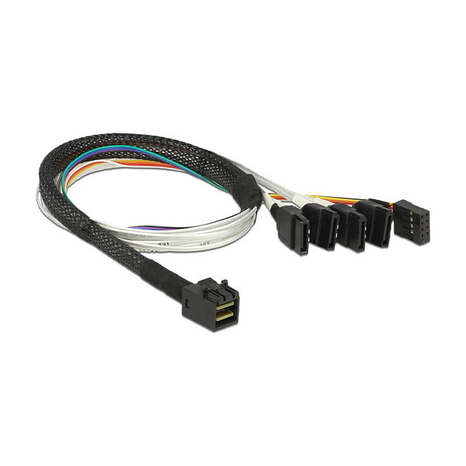 DeLOCK Cable Mini SAS SFF-8643 a 4 x SATA 7 Pin + Sideband, 0,5 m, Multicolor