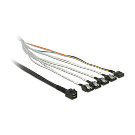 DeLOCK Cable Mini SAS SFF-8643 a 4 x SATA 7 Pin + Sideband, 0,5 m, Multicolor