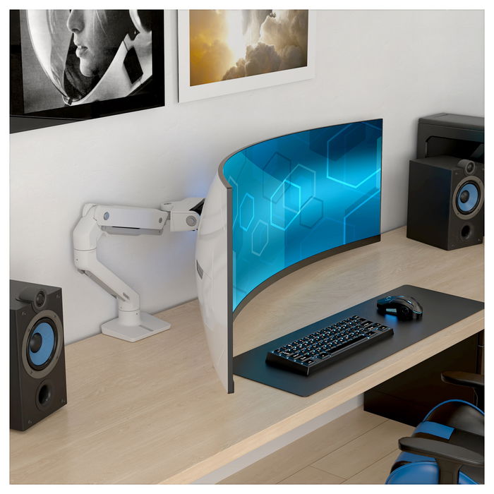 Ergotron HX - Brazo para Monitor con Pivote Muy Resistente VHD, Capacidad 17 kg para hasta 57", Soporte VESA 100x100 mm, Abrazadera de Escritorio, Color Blanco