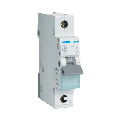 Hager MBS125 Interruptor magnetotérmico 1 polo 6kA B-25A QuickConnect Hager MBS125 Interruptor magnetotérmico 1 polo 6kA B-25A QuickConnect
