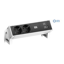 Bachmann DESK2 Cargador USB de Pared 2xSchutzkontakt con 2 Puertos USB A y C 22W, Cable de 0.2m, Color Blanco, Ref. GST18