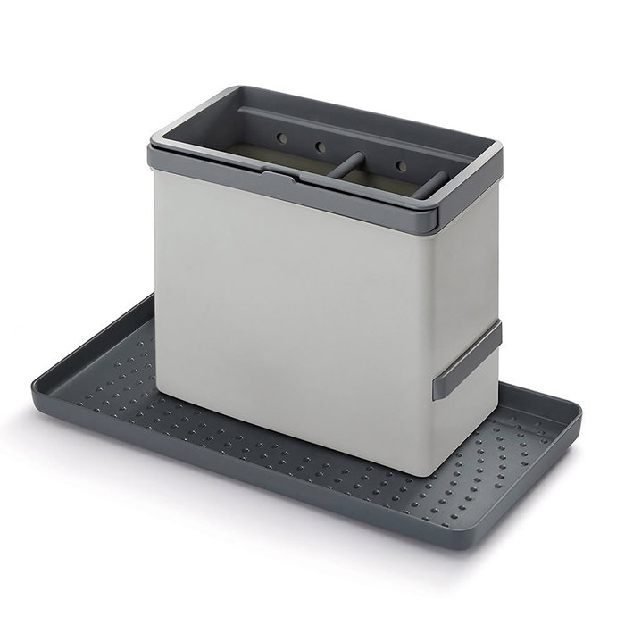 Metaltex Tidytex - Organizador de fregadero con rieles retráctiles, fondo antideslizante, color gris, apto para lavavajillas, 24 x 12.5 x 14.5 cm