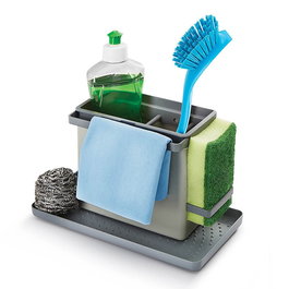 Metaltex Tidytex - Organizador de fregadero con rieles retráctiles, fondo antideslizante, color gris, apto para lavavajillas, 24 x 12.5 x 14.5 cm