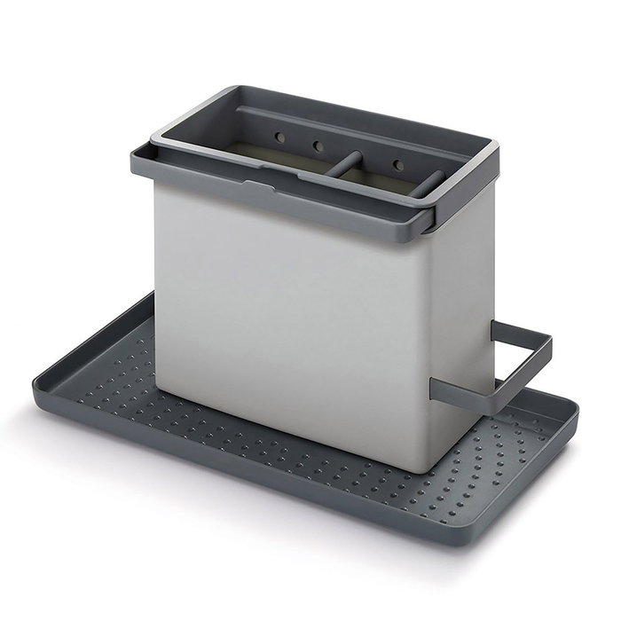 Metaltex Tidytex - Organizador de fregadero con rieles retráctiles, fondo antideslizante, color gris, apto para lavavajillas, 24 x 12.5 x 14.5 cm