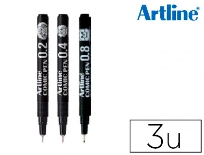 Artline Rotulador Comic Pen Calibrado Micrométrico Negro Bolsa 3uds 0.2 0.4 0.8 mm Punta Metálica Base Agua Artline Rotulador Comic Pen Calibrado Micrométrico Negro Bolsa 3uds 0.2 0.4 0.8 mm Punta Metálica Base Agua