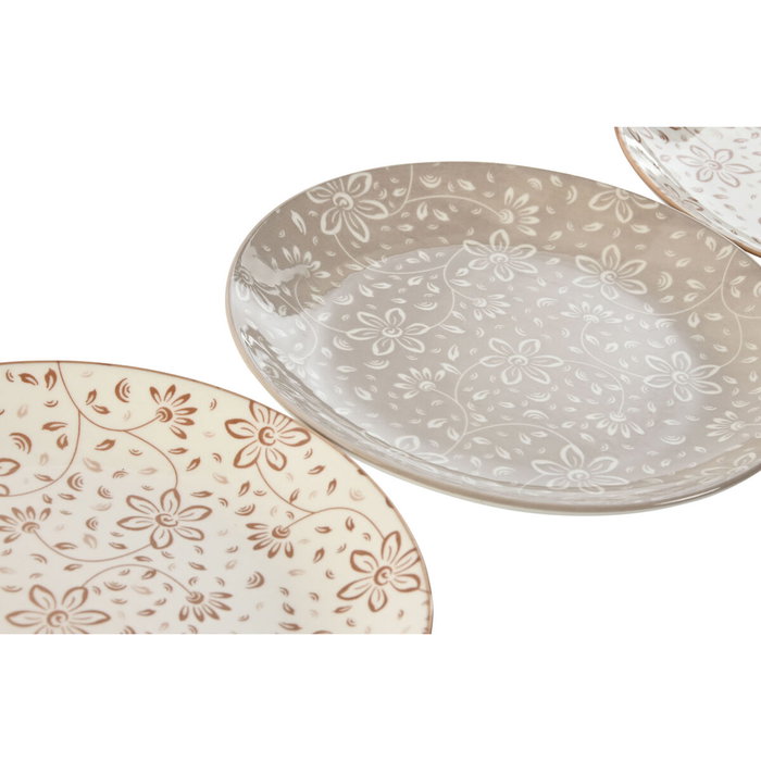DKD Home Decor Set de 4 Platos de Porcelana Flores Beige y Marrón con Diseño Shabby 19x19x2 cm DKD Home Decor Set de 4 Platos de Porcelana Flores Beige y Marrón con Diseño Shabby 19x19x2 cm