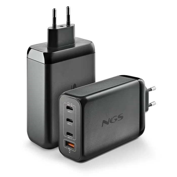 NGS BUD 240W Cargador de Pared GaN Ultra Rápido con 4 Puertos (3 USB-C PD3.1/PPS + 1 USB-A QC3.0) para Smartphone, Tablet y Portátil - Negro