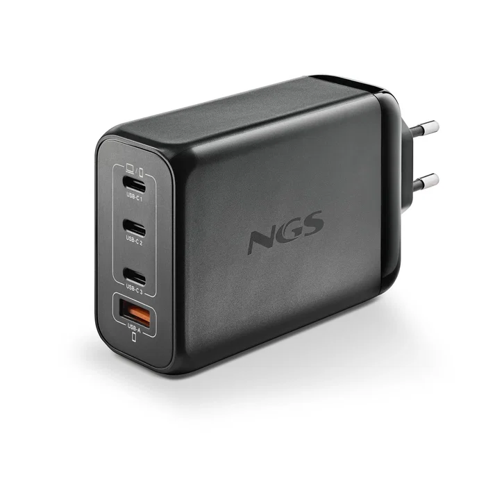NGS BUD 240W Cargador de Pared GaN Ultra Rápido con 4 Puertos (3 USB-C PD3.1/PPS + 1 USB-A QC3.0) para Smartphone, Tablet y Portátil - Negro