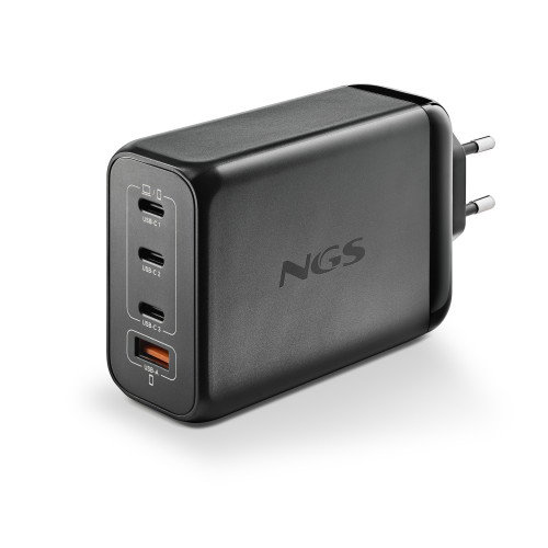 NGS Cargador de Pared GaN 240W 4 Puertos (3xUSB-C + 1xUSB-A) Negro NGS Cargador de Pared GaN 240W 4 Puertos (3xUSB-C + 1xUSB-A) Negro