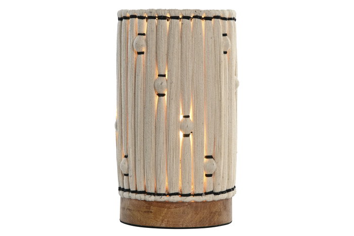 DKD Home Decor Lámpara de Sobremesa Algodón Rafia Nudo 16x16x28 cm Crudo, Negro y Marrón