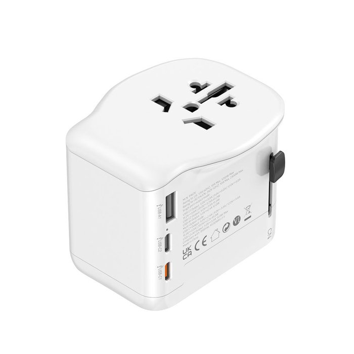 Simon Adaptador de Viaje Universal con 3 Puertos USB (1A+2C) 65W para Más de 200 Países, Carga Rápida, Incluye Bolsa Simon Adaptador de Viaje Universal con 3 Puertos USB (1A+2C) 65W para Más de 200 Países, Carga Rápida, Incluye Bolsa