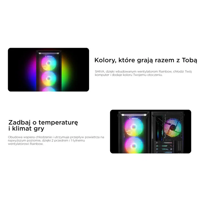 Rampage SHIVA Caja PC con ventana 4x ventilador 120mm Rainbow negra