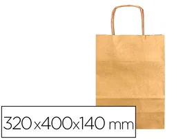 Q-connect Bolsa Papel Kraft Oro L con Asa Retorcida 320x400x140 mm Paquete 25 Unidades