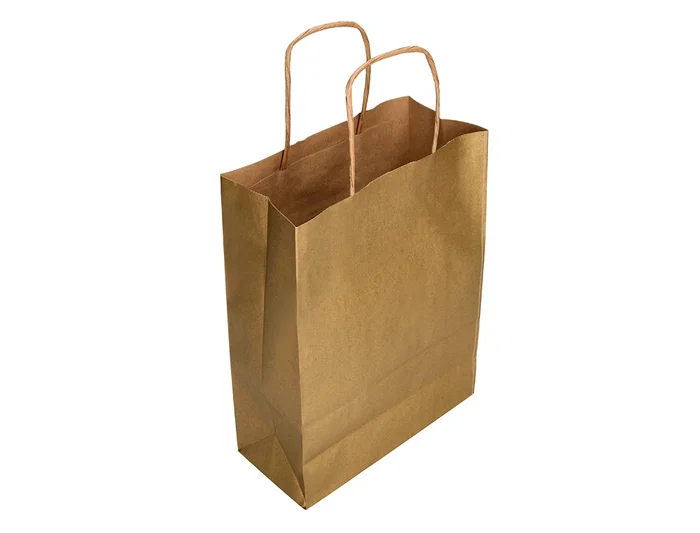 Q-connect Bolsa Papel Kraft Oro L con Asa Retorcida 320x400x140 mm Paquete 25 Unidades