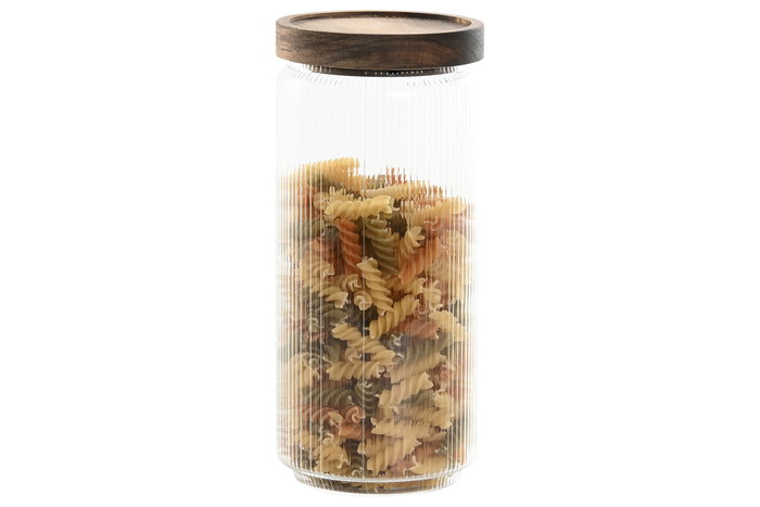 DKD Home Decor - Botes de Vidrio Transparente con Tapa de Acacia, 1 Litro, 12 Unidades (9 x 20.5 x 9 cm), Apto Lavavajillas DKD Home Decor - Botes de Vidrio Transparente con Tapa de Acacia, 1 Litro, 12 Unidades (9 x 20.5 x 9 cm), Apto Lavavajillas