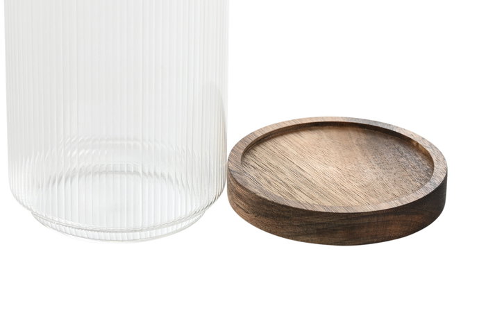 DKD Home Decor - Botes de Vidrio Transparente con Tapa de Acacia, 1 Litro, 12 Unidades (9 x 20.5 x 9 cm), Apto Lavavajillas DKD Home Decor - Botes de Vidrio Transparente con Tapa de Acacia, 1 Litro, 12 Unidades (9 x 20.5 x 9 cm), Apto Lavavajillas