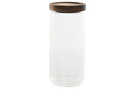 DKD Home Decor - Botes de Vidrio Transparente con Tapa de Acacia, 1 Litro, 12 Unidades (9 x 20.5 x 9 cm), Apto Lavavajillas