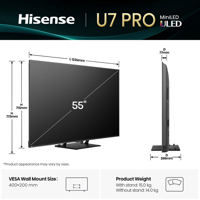 Hisense 55U7Q PRO 55 pulgadas MiniLED 4K Smart TV 165Hz