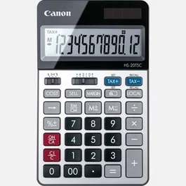 Canon HS-20TSC Calculadora Financiera de Sobremesa, 12 Dígitos, Conversor de Divisas y Cálculo de Impuestos, Negro y Plata, Alimentación Solar/Batería LR44