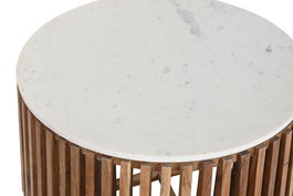 DKD Home Decor Mesa Centro Moderno Blanco Natural Marmol Mango 85 x 85 x 45 cm