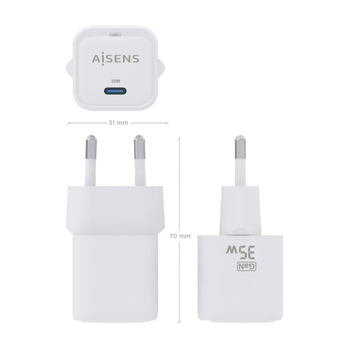 Aisens Cargador GaN 35W USB-C Blanco ASCH-35W1P022-W