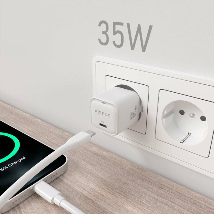 Aisens Cargador GaN 35W USB-C Blanco ASCH-35W1P022-W
