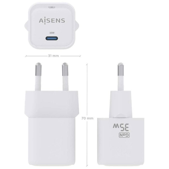 Aisens Cargador GaN 35W USB-C Blanco ASCH-35W1P022-W