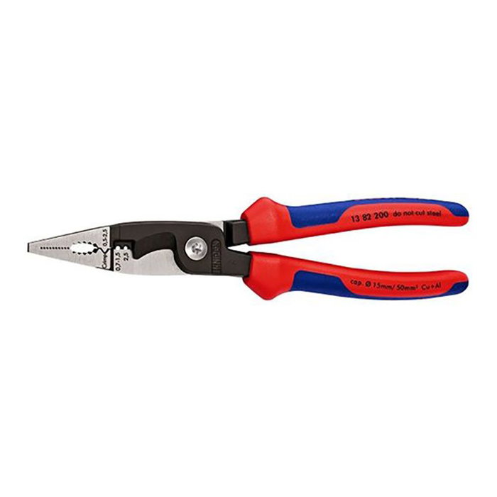Knipex Alicates multifunción eléctricos profesionales 200 mm, 6 funciones (cortar, pelar, crimpar), mangos VDE aislados 1000V para instalaciones Knipex Alicates multifunción eléctricos profesionales 200 mm, 6 funciones (cortar, pelar, crimpar), mangos VDE aislados 1000V para instalaciones